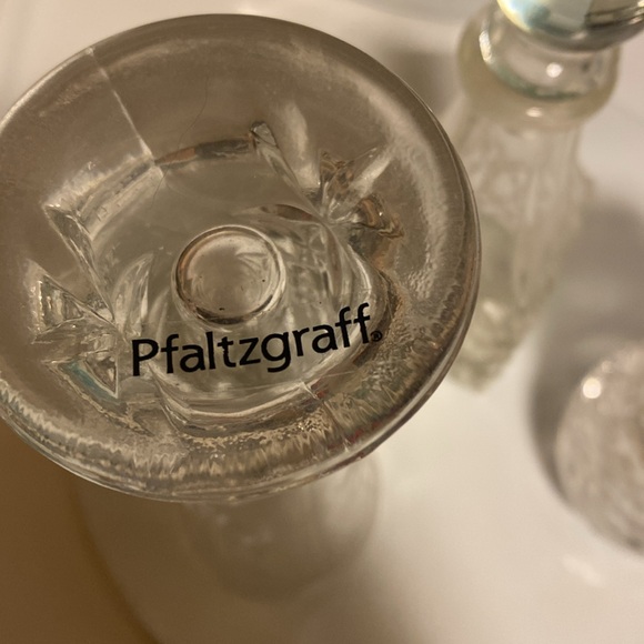 Pfaltzgraff Small Crystal Bud Vase and Two Pressed Gass Glass Decanter and vase - Picture 2 of 5